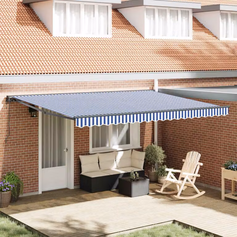 vidaXL Struttura per tenda a semi cassette in acciaio e poliestere, Blu, Bianco e Nero, L: 450 cm x P: 300 cm
