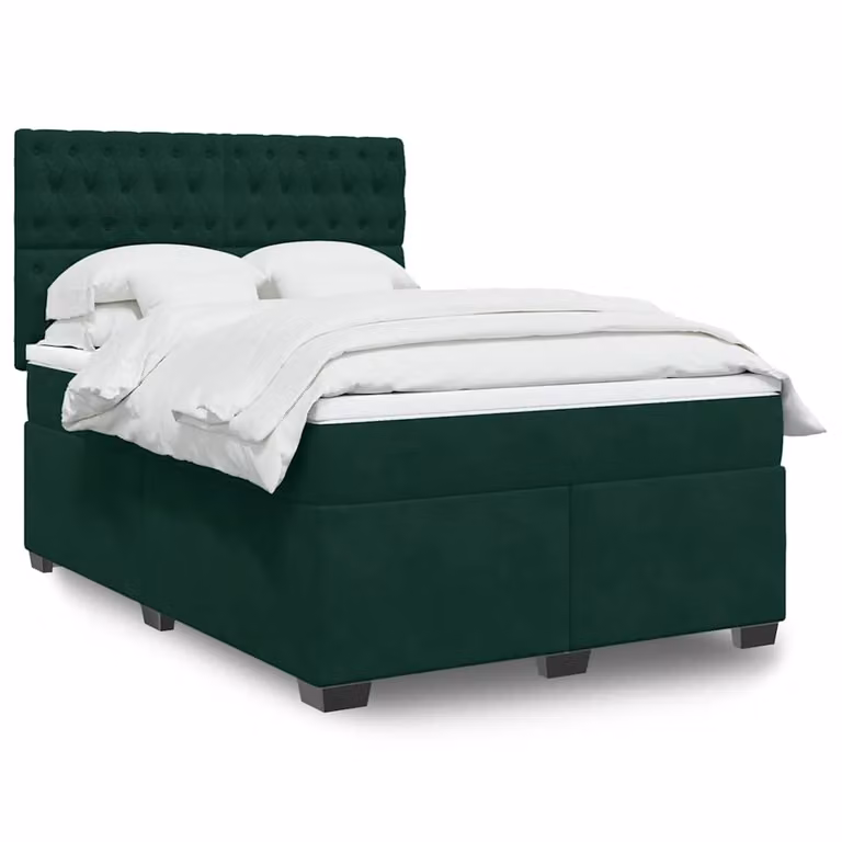 vidaXL Giroletto a Molle con Materasso Ibrido in Velluto Verde Scuro e Bianco L/P/H: 140 x 190 cm