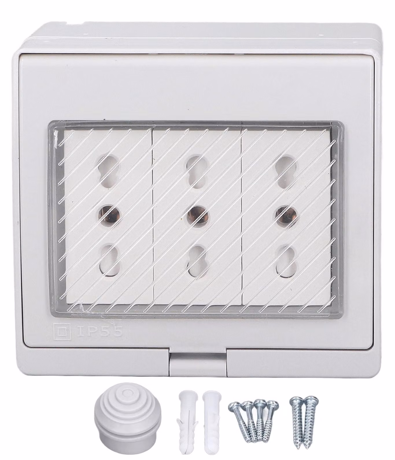 Prese a muro impermeabili IP55, con alloggiamento resistente alla polvere e ignifugo, dotata di 3 prese per spine italiane, compatibile con tensioni da 110-250 V