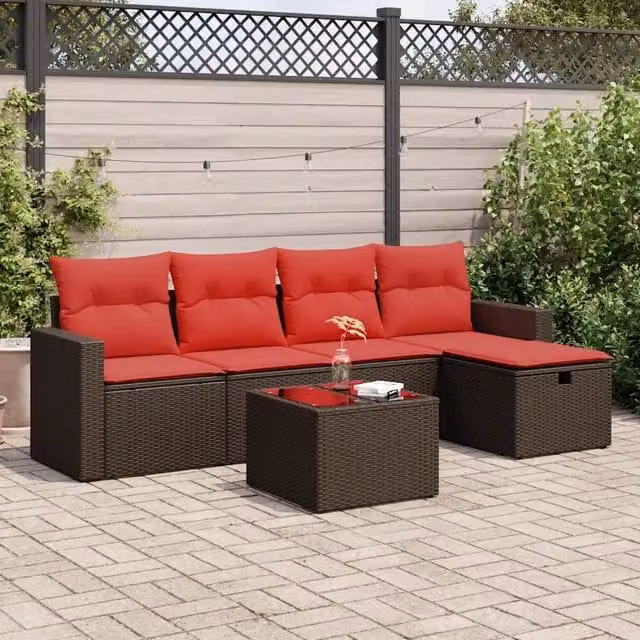 Set Divano da Giardino 6 pz con Cuscini Marrone in Polyrattan 3325380