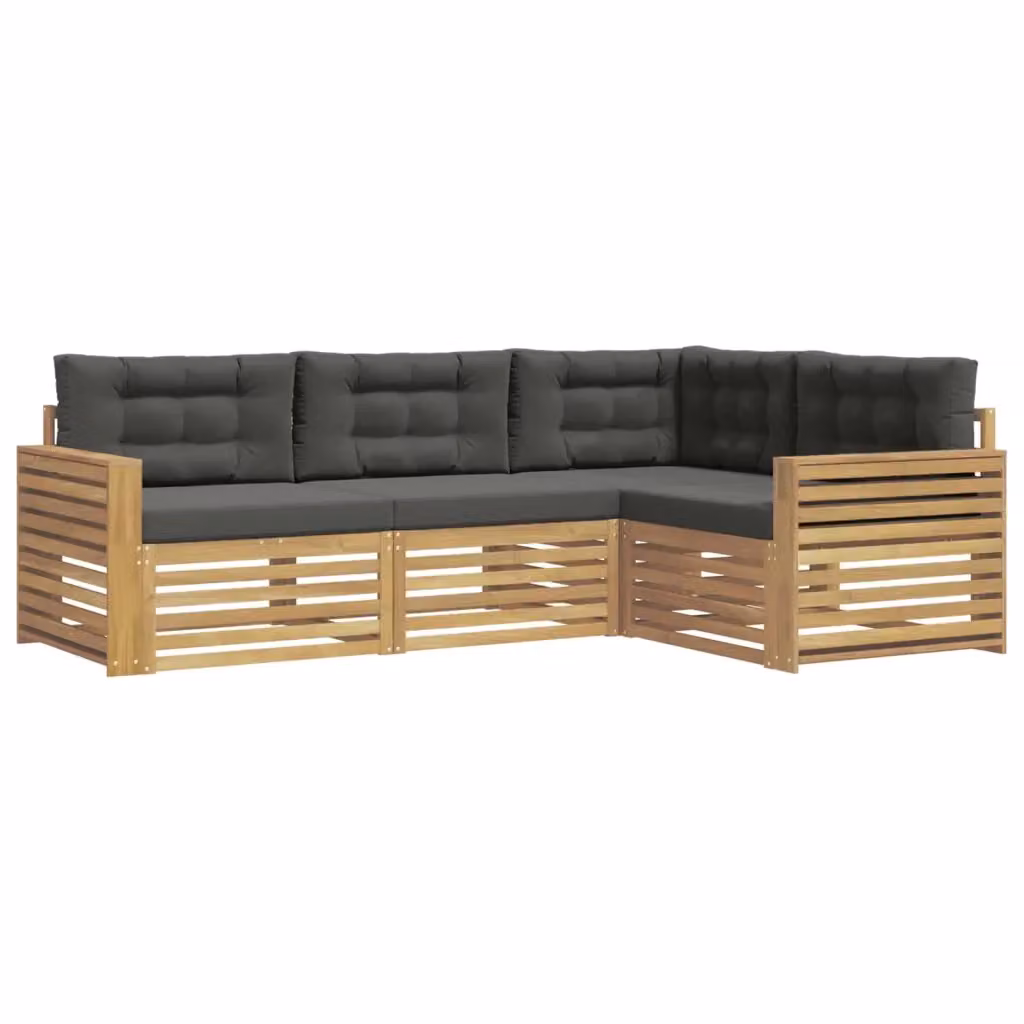 Set di divani da esterno a L vidaXL in legno di acacia con cuscini, Bianco e Antracite – 2
