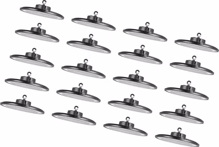 SucceBuy confezione da 20 proiettori a LED a campata alta, 5000 K, 150 W, 21000 lm, luce LED UFO, IP65 impermeabile, voltaggio ampio 100-277 V, adatto per magazzino, officina, fabbrica, palestra, garage e fienile