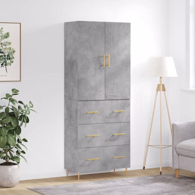 Credenza moderna vidaXL in legno e metallo grigio L: 69,5 cm, P: 34 cm, H: 180 cm