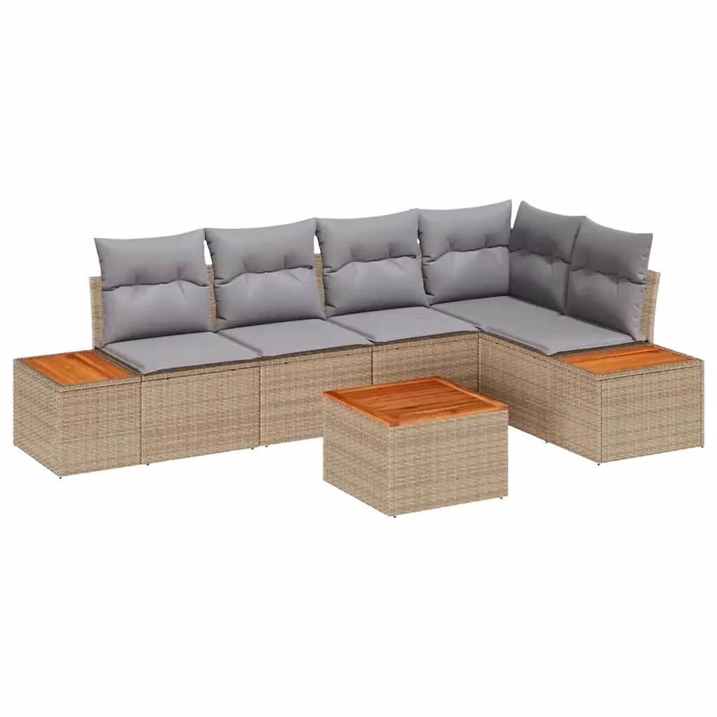 Set Divano da Giardino vidaXL 6 Pezzi a Forma di L Beige con Cuscini e Tavolino in Rattan e Metallo – 2