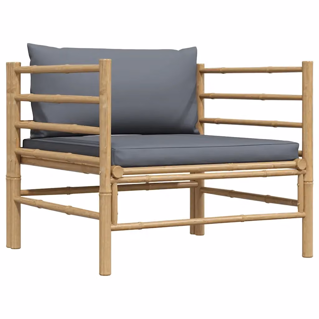 vidaXL Divano da Giardino Moderno in Bambu con Cuscini Imbottiti Grigio – 2