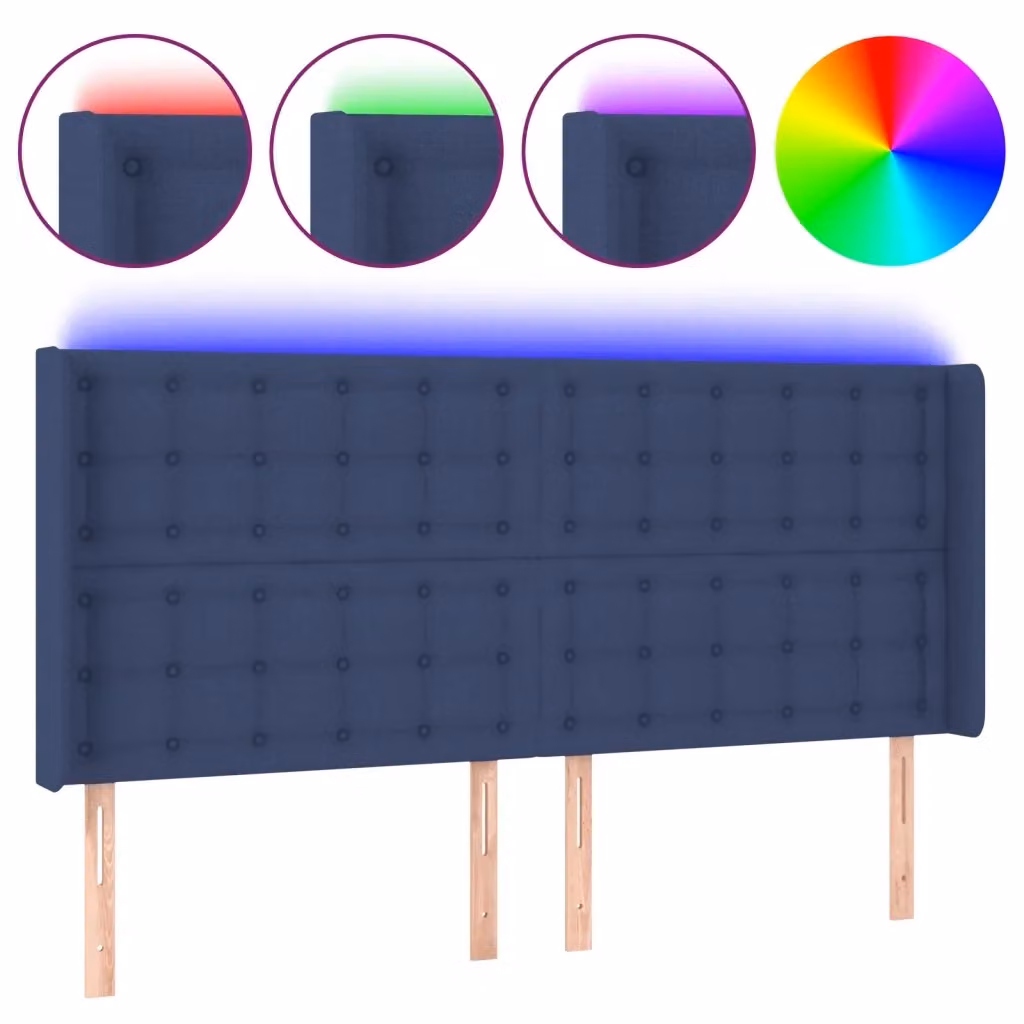 Testiera con LED Blu Design Mania in Tessuto con Porta USB L/P/H: 203 x 16 x 128 cm – 2