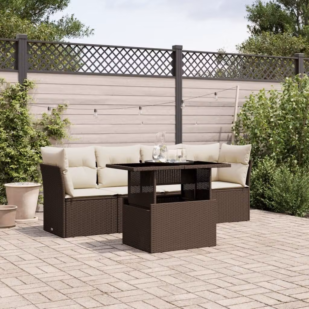 Maison Exclusive - Set Divano da Giardino 5 pz con Cuscini Marrone in Polyrattan
