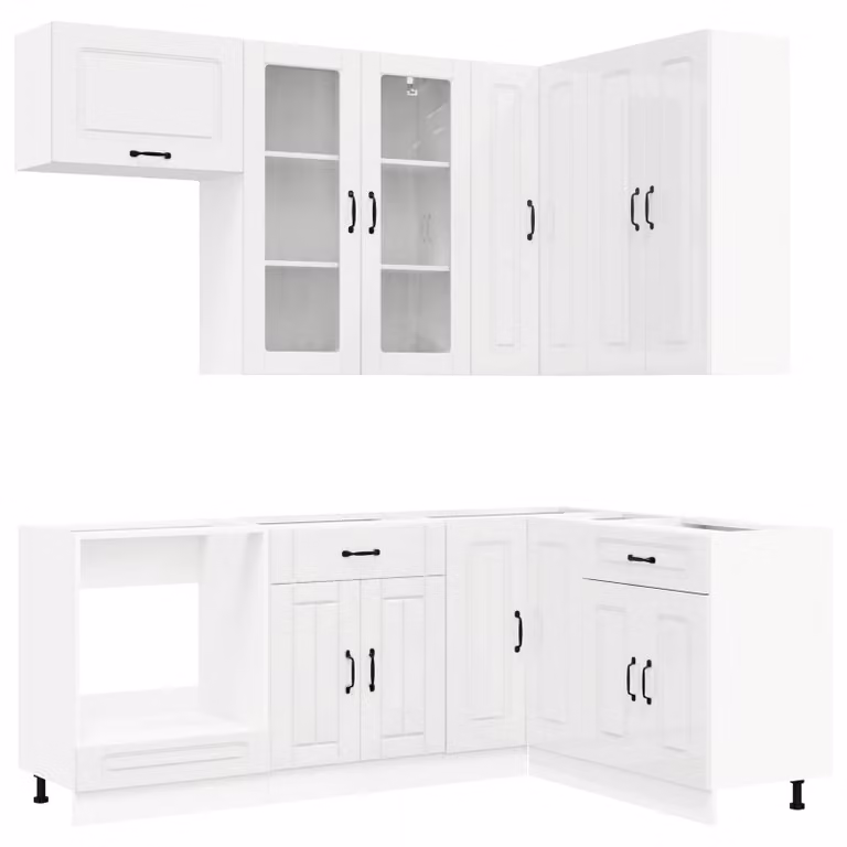 vidaXL Unità Cucina KALMAR 8 Pezzi Bianco Lucido con Ante in Vetro in MDF