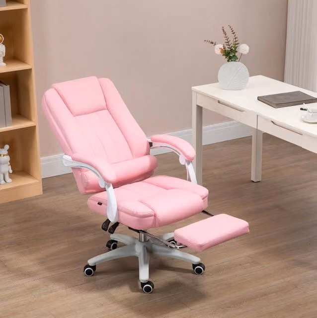 Sedia da ufficio rosa – schienale reclinabile, poggiapiedi, senza materasso