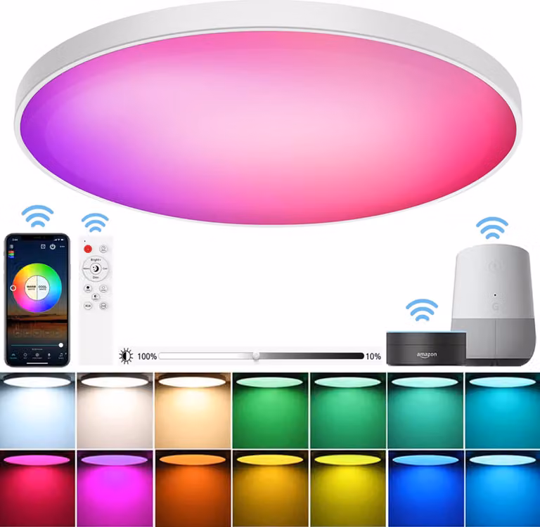 Lampada da soffitto LED RGB da 30 W con funzionalità smart, dimmerabile, telecomando, app, compatibile con Alexa e Google Home, con timer per camera da letto, soggiorno e camera dei bambini