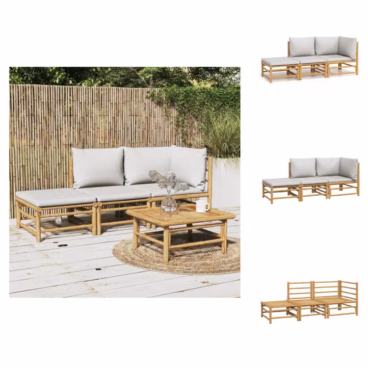 vidaXL Set di 3 pezzi per salotto da giardino con cuscini in bambù grigio chiaro - Set di mobili da giardino