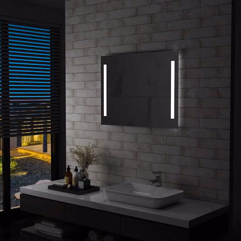 Specchio da parete con LED vidaXL per bagno, rettangolare, disponibile in argento o nero, L: 80 cm, H: 60 cm