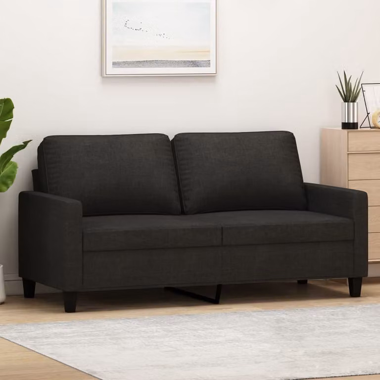 Divano esclusivo, due posti, colore nero, 140 cm, rivestito in tessuto