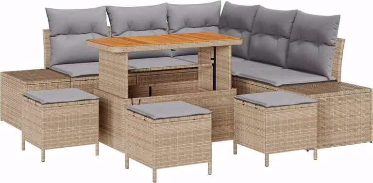 Set Divano da Giardino con cuscino 9 pcs Beige polyrattan