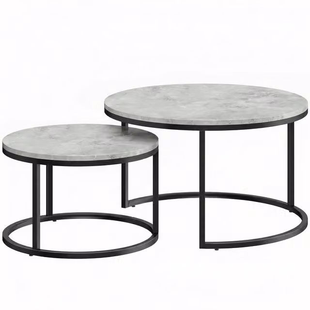 Set di 2 tavolini da salotto rotondi HOMCOM con piano effetto marmo grigio e struttura in metallo moderno – 1