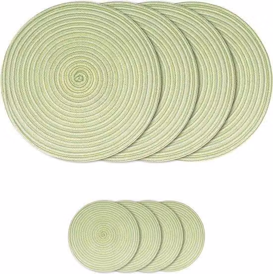 Set di 4 tovagliette in tessuto - Cotone - 38 cm - Resistenti al calore - Lavabili - Tovagliette da tavola - Cucina - Sala da pranzo - Verde