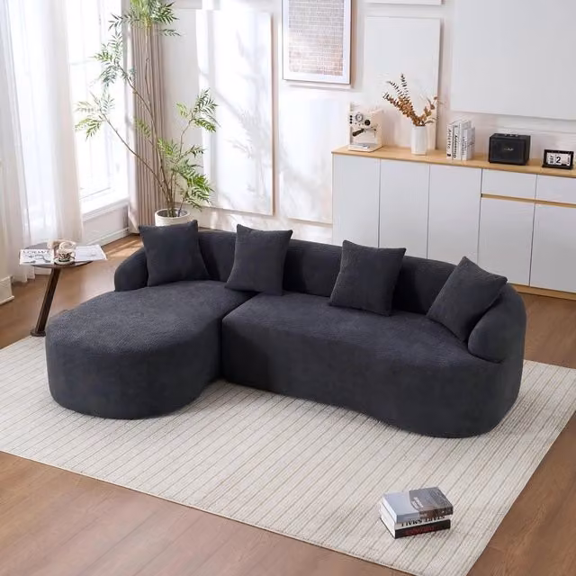 Divano angolare Chaise Longue 2 posti ¨C Minimal ¨C Grigio scuro in tessuto chenille