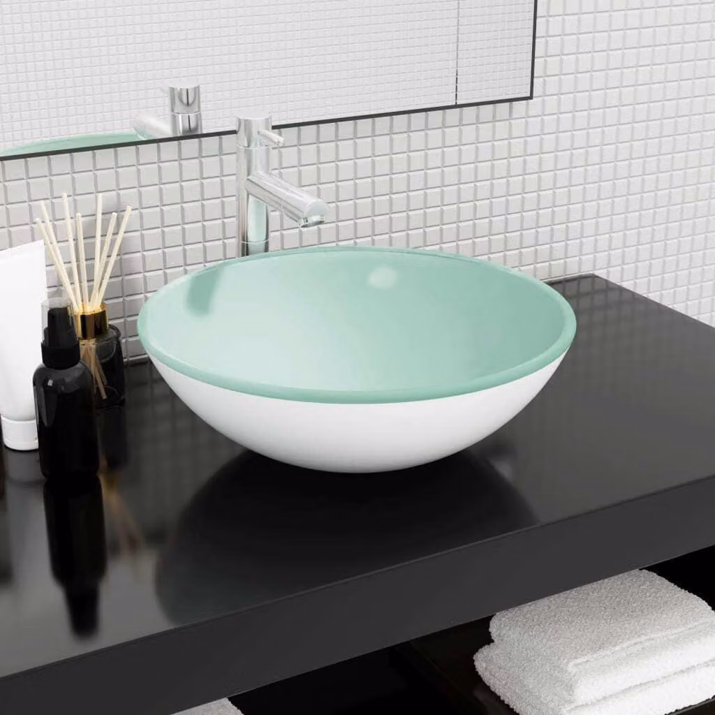 The Living Store Lavabo in vetro temperato 42x14 cm Bianco