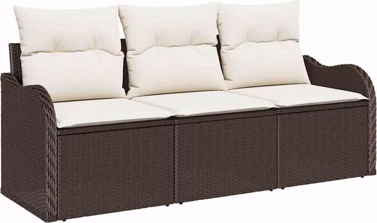 Set Divano da Giardino con cuscino 3 pcs Marrone polyrattan