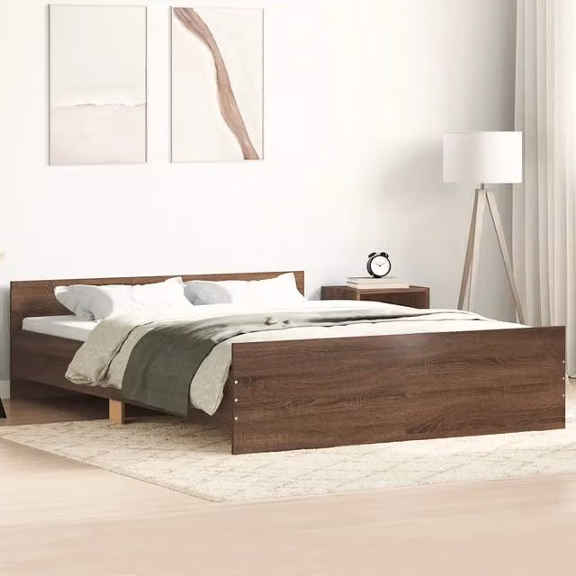 Letto con testiera e pediera vidaXL in legno di pino marrone L: 150 cm, P: 200 cm, H: 153 cm