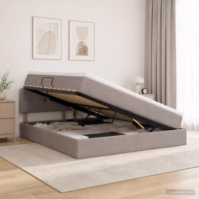 Letto con contenitore e materasso Tortora 180 x 200 cm Velluto 3458640