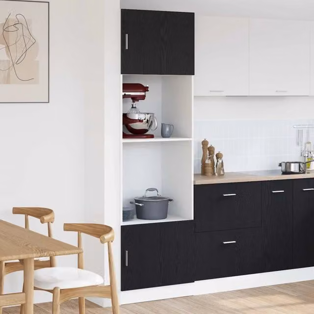 Armadio da cucina alto vidaXL in MDF nero opaco con ante a battente e ripiani interni L: 60 cm, P: 57 cm, H: 207 cm