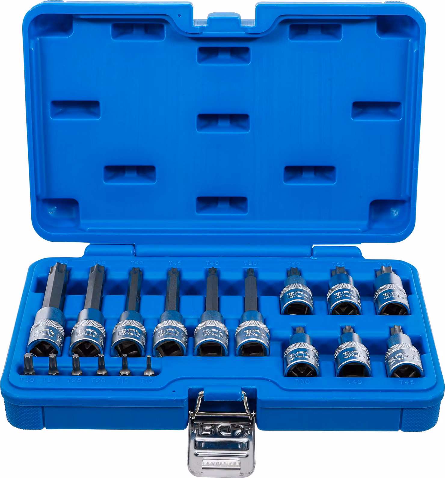 Set di bussole BGS con attacco quadro 6,3 mm (1/4") / 12,5 mm (1/2") con profilo a T (per Torx) 18 pezzi - 5173