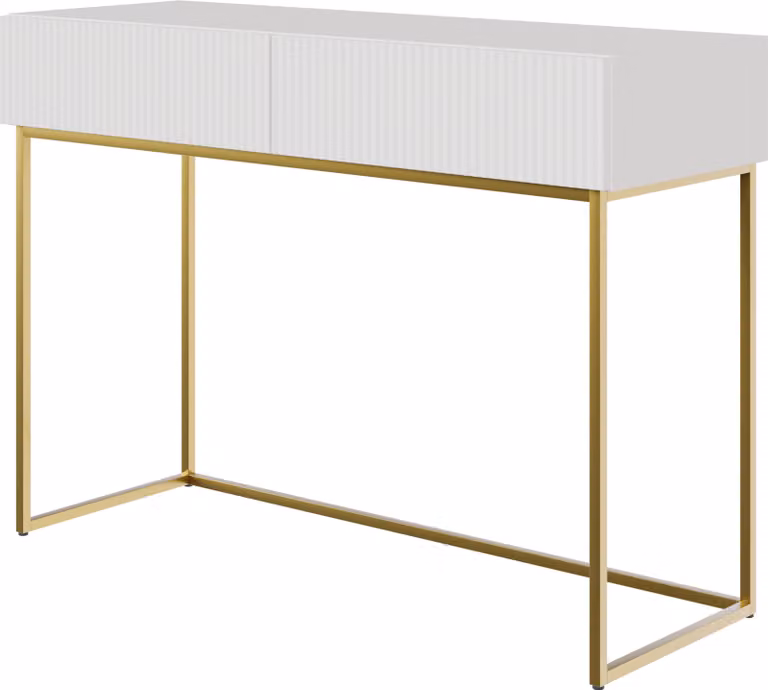 Selsey VELDIO - Comodino con due cassetti e struttura in metallo dorato, bianco, 110 cm