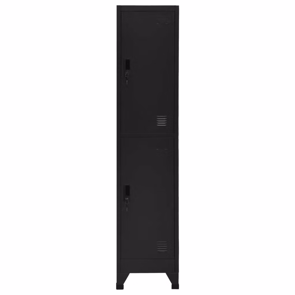 Armadietto moderno HELLOSHOP26 in metallo nero opaco con ante a battente e serratura, L: 38 cm, P: 45 cm, H: 180 cm – 2