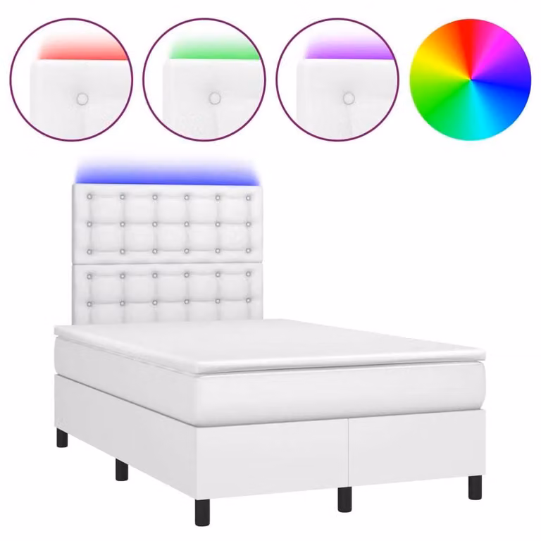 Giroletto Molle con Materasso e LED Bianco 120x200cm Pelle finta