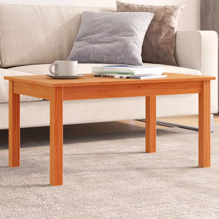vidaXL Tavolino da Salotto Rettangolare in Legno di Pino Massello Marrone Cera L: 80 cm, P: 50 cm, H: 40 cm