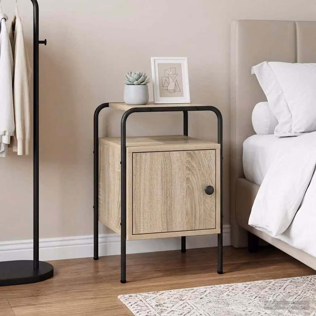 Armadio da Notte vidaXL in Legno Ingegnerizzato e Metallo, Colore Marrone e Beige, Design Moderno