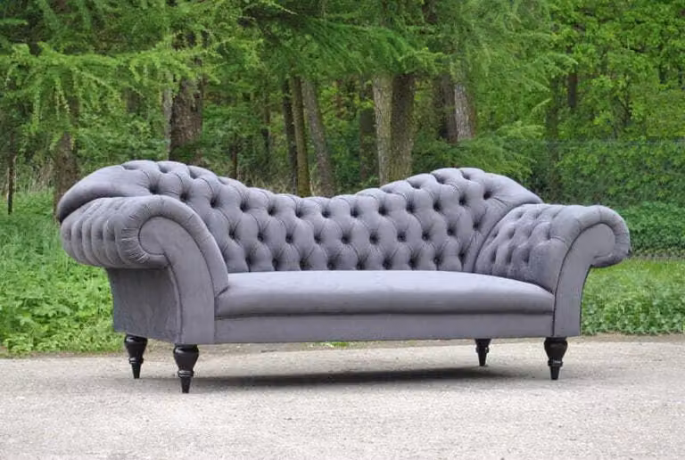 Dreisitzer Design Couch Grau Polster Sitz Textil Sofa 3 Sitzer Chesterfield