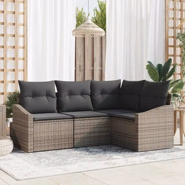 Set Divano da Giardino 4 pz Grigio polyrattan 3355368
