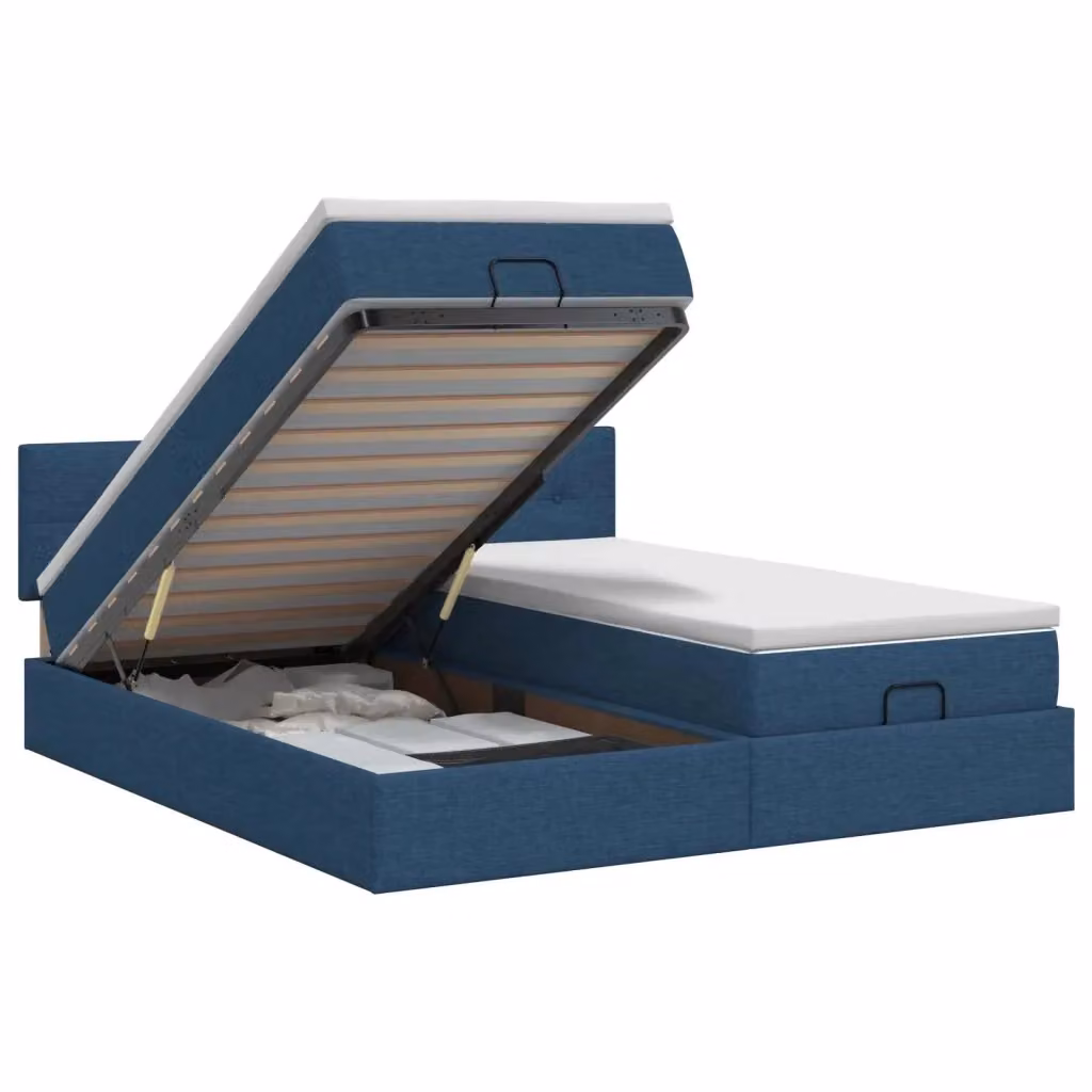 Letto ottomano con materasso ibrido e contenitore a sollevamento vidaXL, Blu e Bianco, L/P/H: 180 x 200 x 203 cm – 2