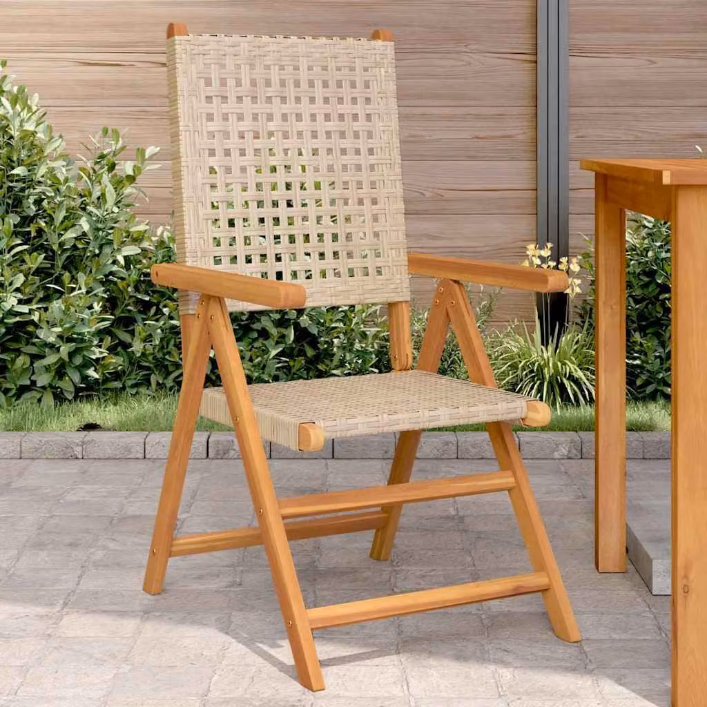 Set di 2 sedie pieghevoli vidaXL in legno di acacia e polyrattan beige con braccioli