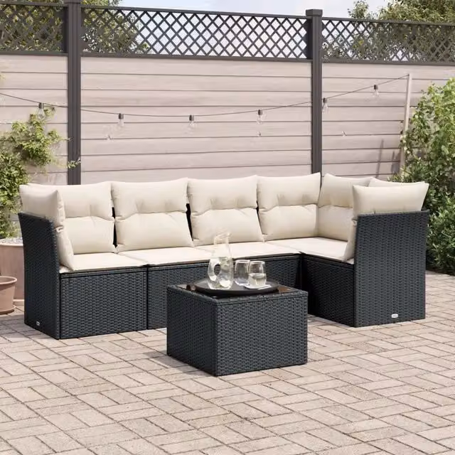 Set Divano da Giardino 6 pz con Cuscini Nero in Polyrattan 3217606