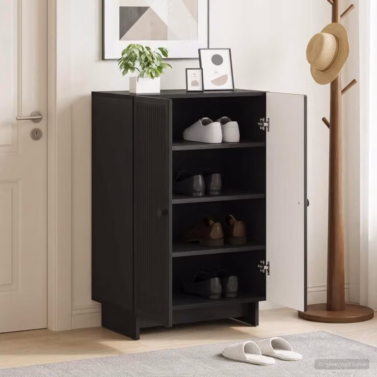 Mobile porta scarpe moderno vidaXL nero con ante a battente in MDF e metallo L/P/H: 59,5 x 39,5 x 90 cm