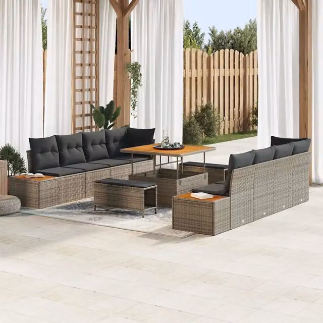 Set Divano da Giardino vidaXL a forma a U con 11 pezzi, Grigio