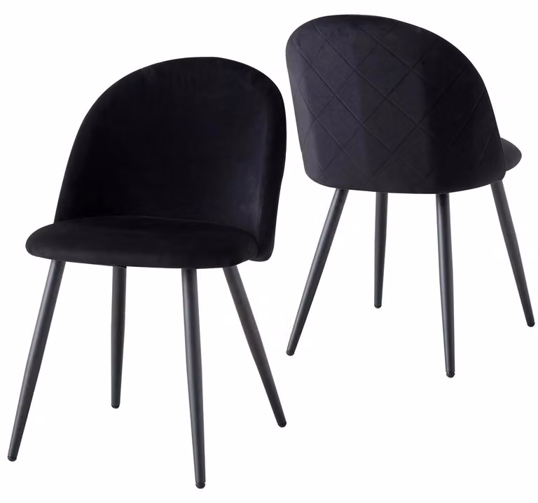 Set di 2 sedie da pranzo in velluto - Sedie imbottite dal design moderno - Stile nordico - Gambe in metallo - Adatte per cucina e camera da letto - Colore: nero