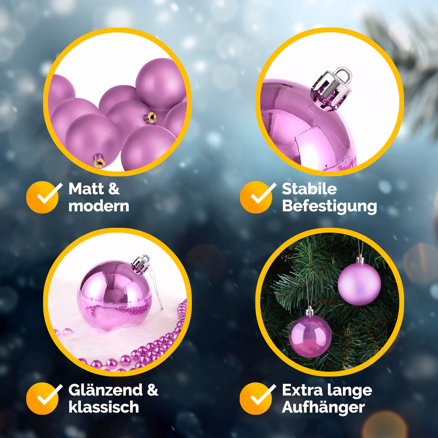 Set di 54 palline di Natale Casaria rosa in plastica con decorazioni geometriche e astratte per il tuo albero – 4