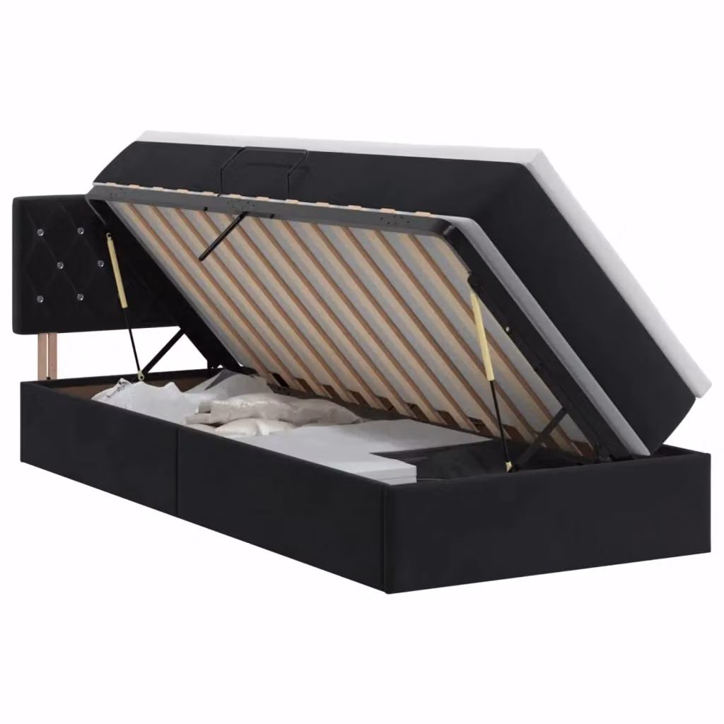 Letto con Contenitore e Testiera in Velluto Nero vidaXL L/P: 90 x 190 cm – 2
