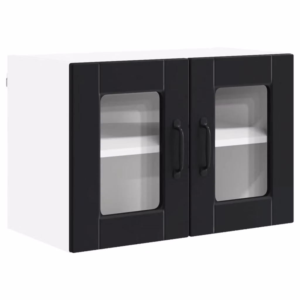 Set di 2 pensili da cucina e soggiorno moderni HELLOSHOP26 in legno composito nero opaco con 4 ripiani L/P/H: 60 x 31 x 40 cm – 2