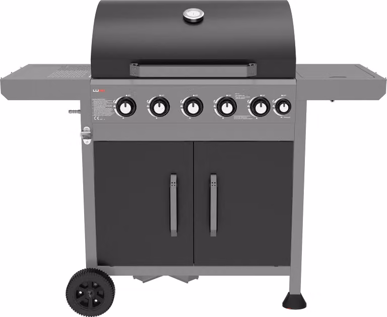 Griglia a gas 19kW, 5+1 bruciatori, 133x57x112cm, nero
