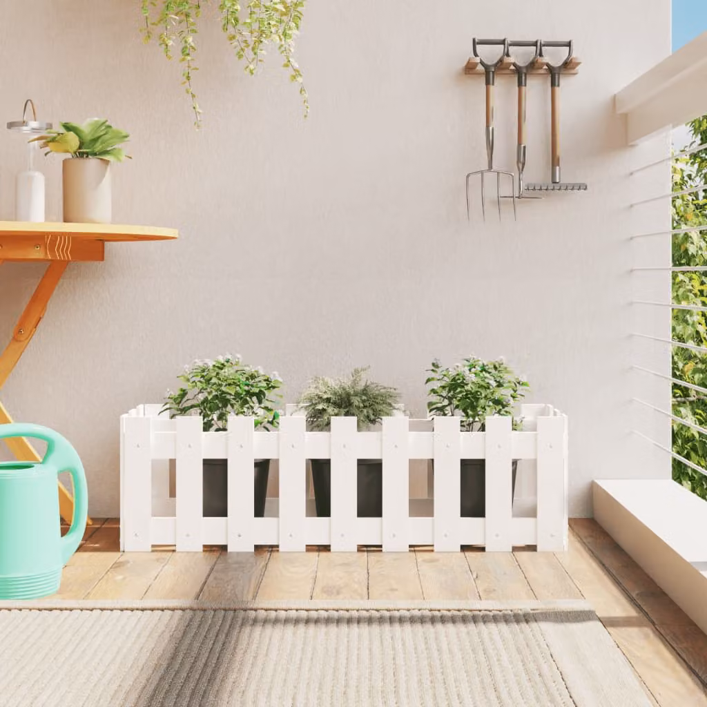 Fioriera da giardino rialzata vidaXL in legno di pino massello bianca L 100 cm x P 30 cm x H 30 cm