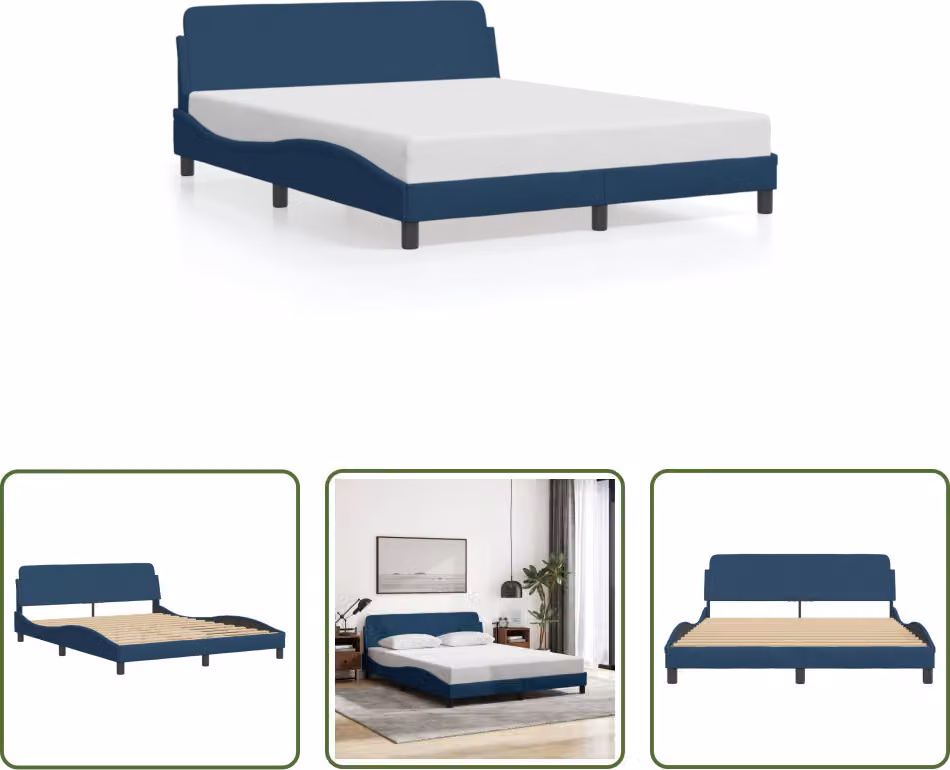 The Living Store Struttura letto con testiera blu 160x200 cm in tessuto