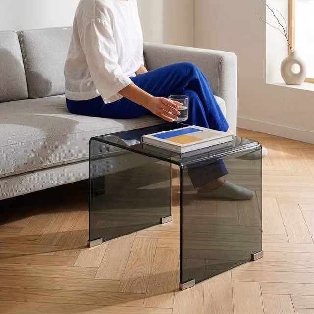 Tavolino da salotto moderno Varlofrek en.casa in vetro grigio L/P/H: 50 x 50 x 50 cm