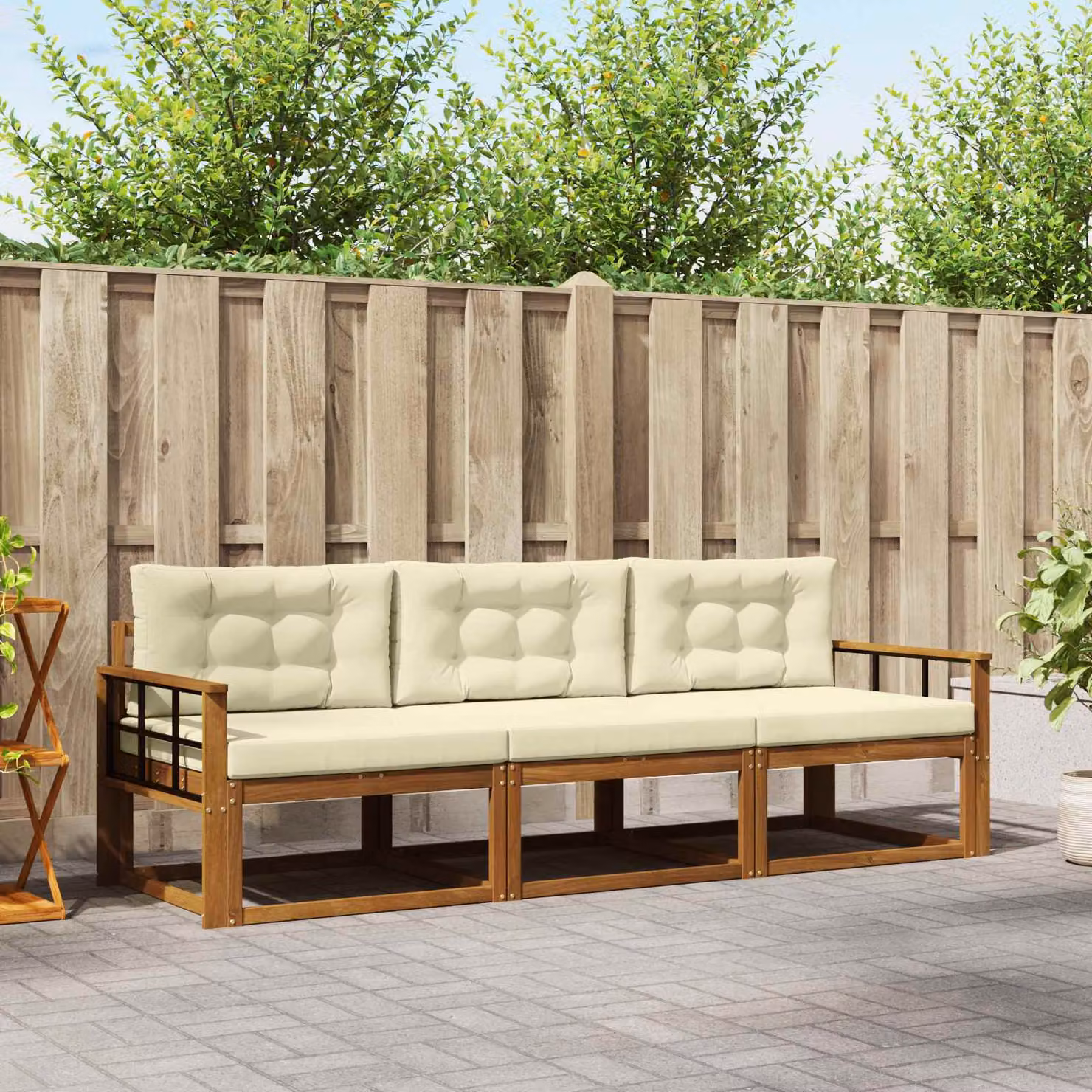 Set di divani da esterno vidaXL in legno di acacia con cuscini, Marrone e Beige