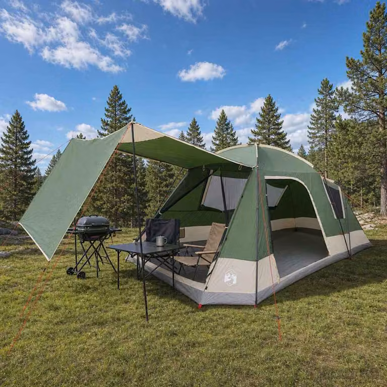 Tenda Capanna vidaXL per 12 persone in poliestere e acciaio, Verde