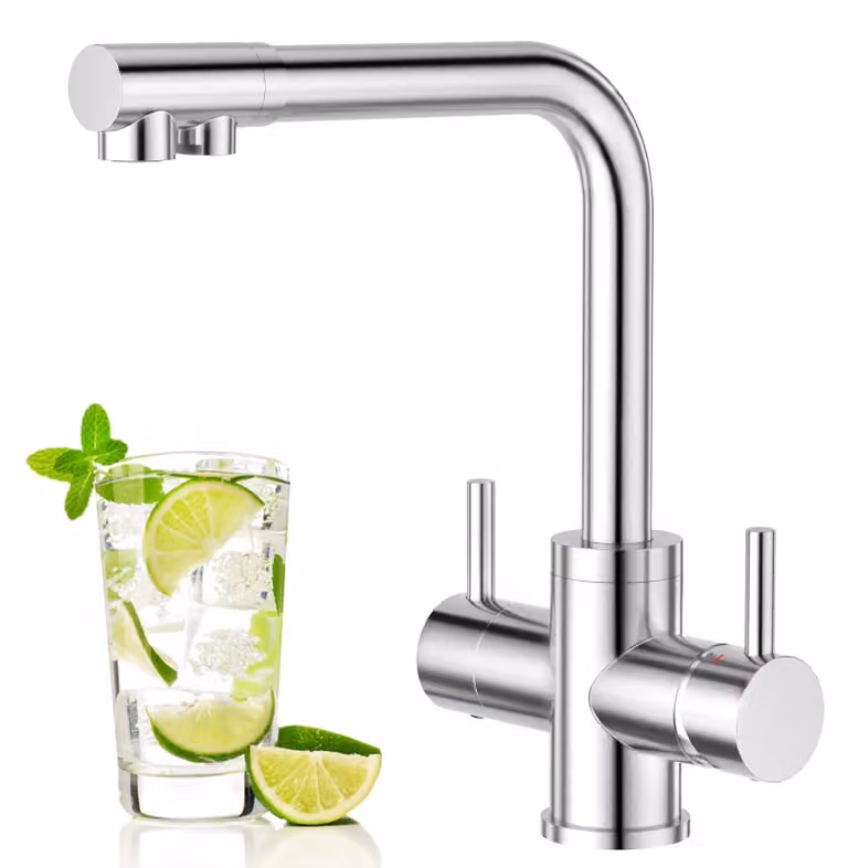 Rubinetto da cucina a due maniglie della marca 4 Weg, con erogatore di acqua potabile, cromato